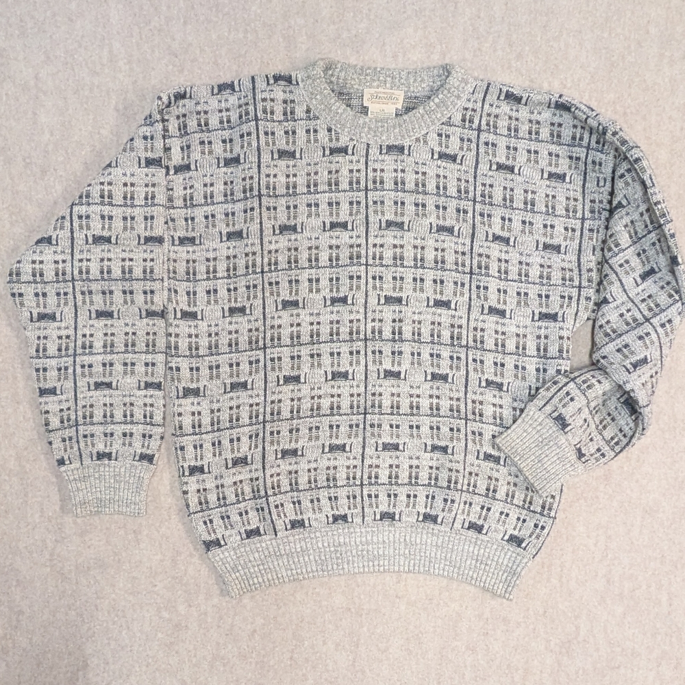 St. John's Bay Men's Crewneck Gray And Navy Retro Comfy & Warm Sweater Size L